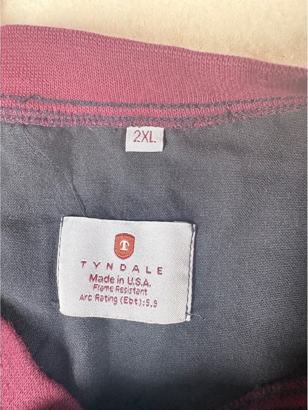 Tyndale FR Flame Resistant V-Neck Pullover Shirt 2XL Arc Rated USA Gray Burgundy - Picture 6 of 6